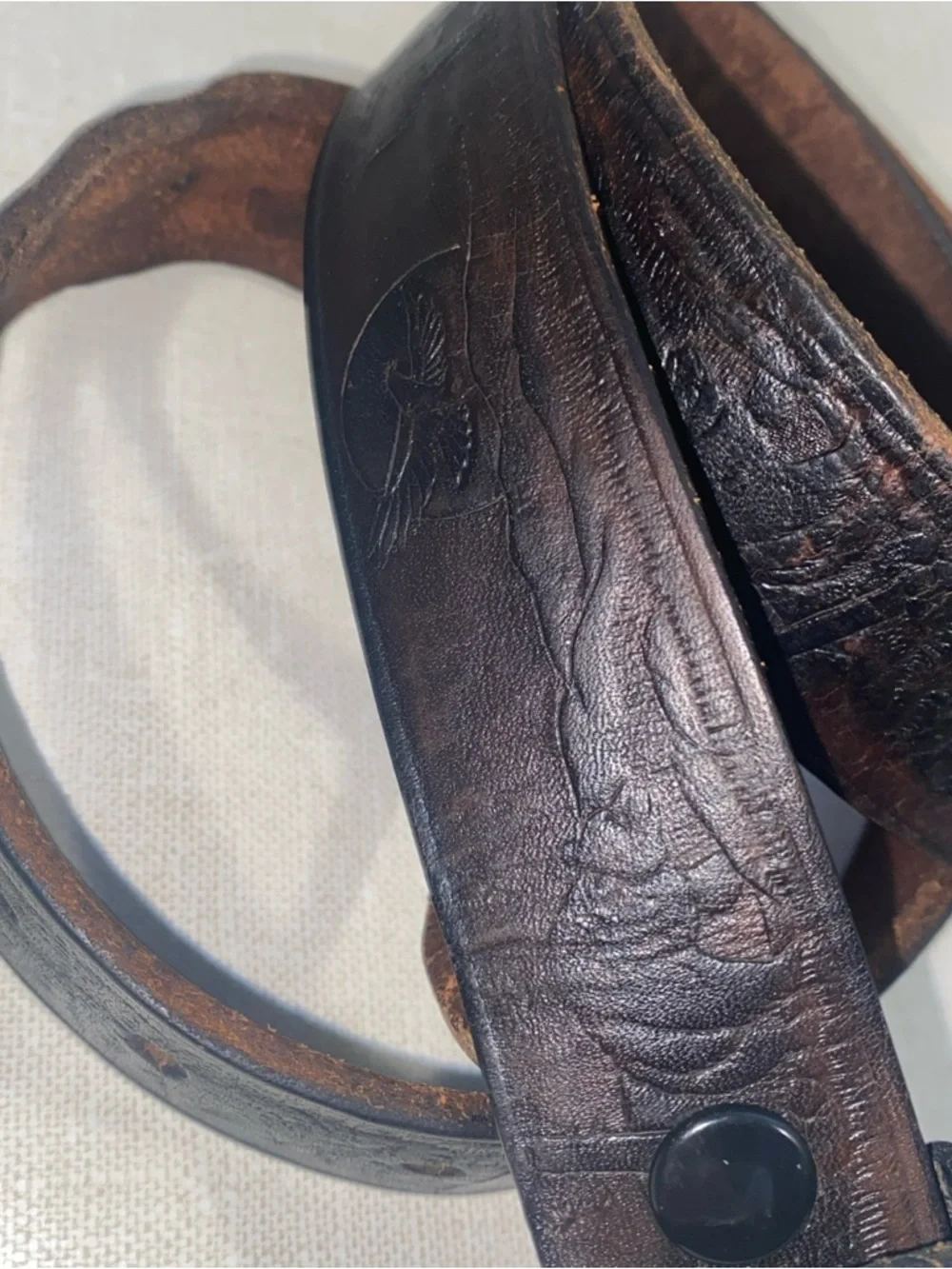 VTG‎ TOOLED Dark Leather Nature Western Belt  Men’s Size 44-46 *SEE Measurements